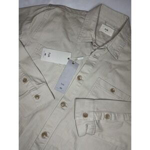 FOLK Herrington Herringbone Twill Long Sleeve Button Up Shirt NWT $216 Stone